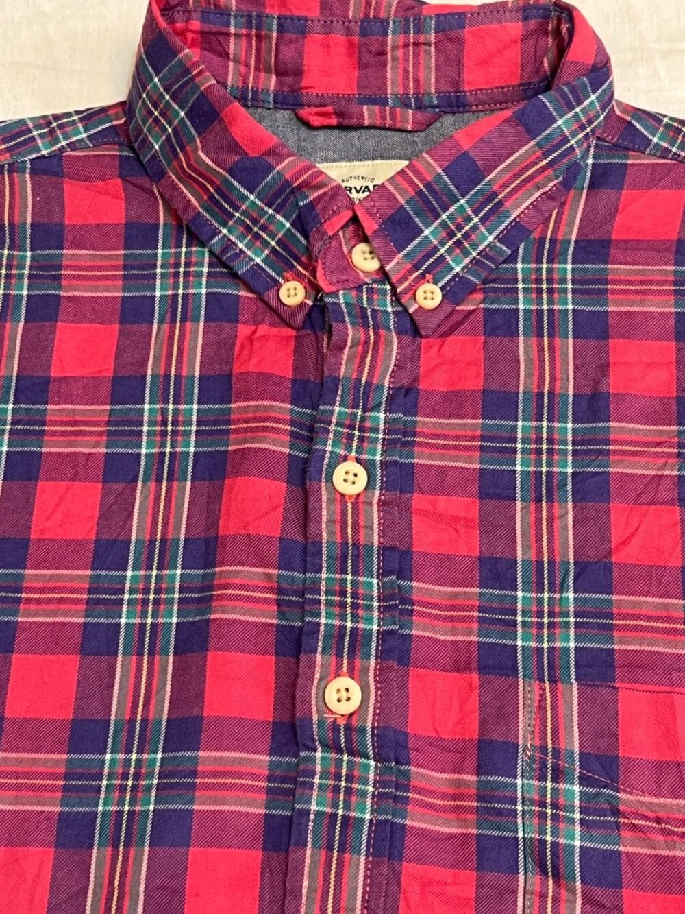 Harvard Plaid Button Down Shirt Mens L Red Blue Check Cotton Preppy Casual